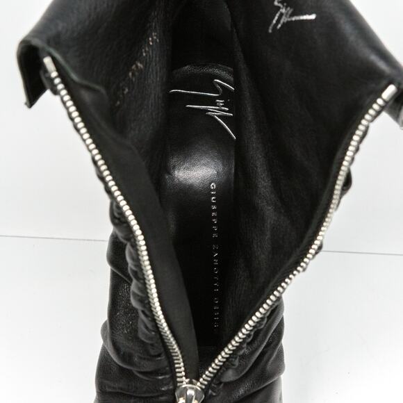 GUISEPPE ZANOTTI Zip Up Stiletto Ankle Boots Slouchy Ruched Leather 37.5 (6.5-7) - Picture 6 of 9